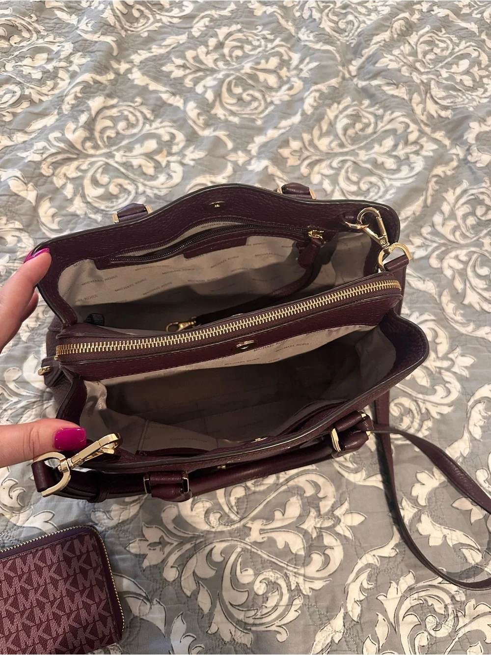 Michael Kors Deep Plum Pebbled Leather Satchel & Wallet